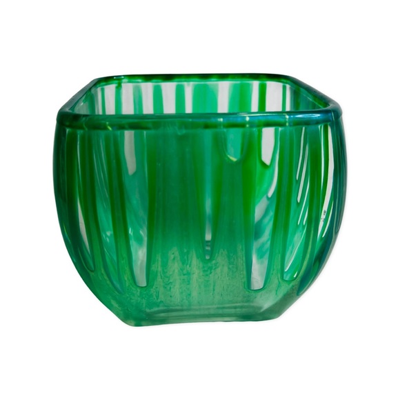 Accents Green Drip Heavy Glass Tea Light Pillar Candle Holder Elegant